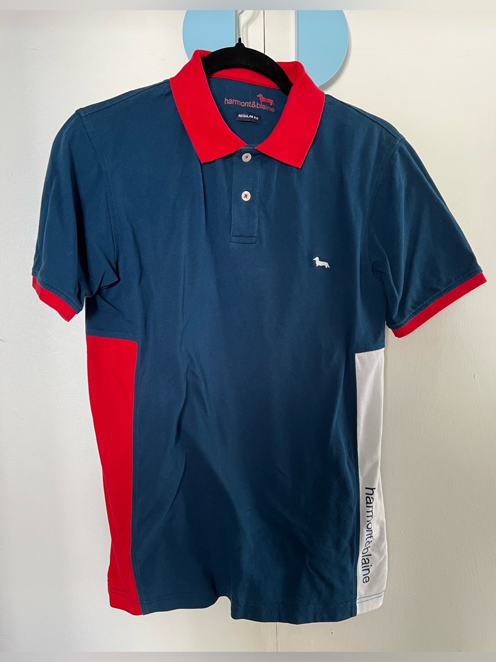 Harmont & Blaine Navy Pique Polo with Red Collar & White Colour Block
